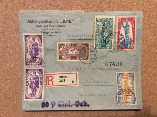Danzig 1938 : Registered Cover To Poznan With 1937 Winter Relief Stamps Cat £80,