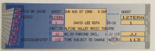 David Lee Roth Concert Ticket Stub (aug 7,  1988,  Alpine Valley Music Theatre)