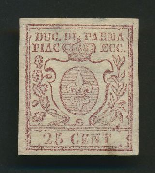 Parma Stamp 1857 25c Red - Brown,  3rd Issue,  Sc 10,  No Gum