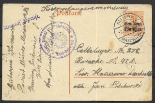 German Occupation Poland Covers 1917 Pofwar Postal Stationery Minsk - Mazowiecki