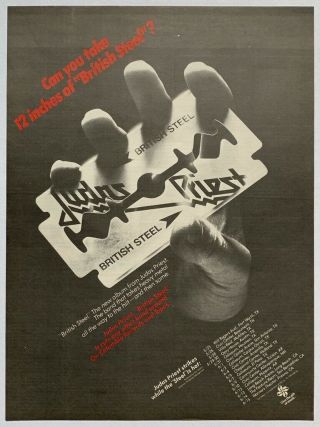 Judas Priest 1980 Poster Advert British Steel Rob Halford Heavy Metal