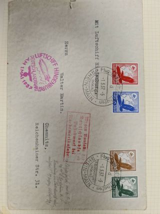 Germany 1937 Zeppelin Cover To Usa March Red Catchet H52