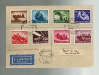 1944 Fiume Italy Dienstpost Adria Cover To Hamburg Germany Military Stamps