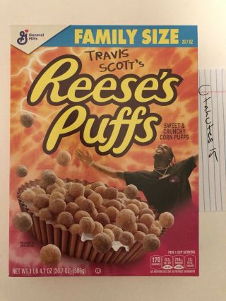 Travis Scott Family Size Reeses Puff Cereal Box Limited Edition