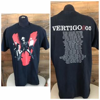 U2 Vertigo 2005 Tour T - Shirt 2 - Sided V Graphic Men 