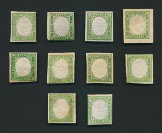 Sardinia Stamps 1855 - 1862 Veii 5c Green Shades,  Largely 4 Margin Examples