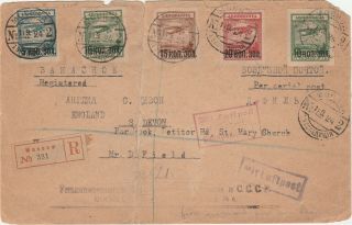 Russia 1924 Reg Cover To England,  Airmail.  Mic.  Nr.  267 - 270.