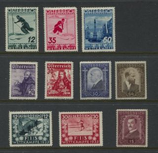 Austria 1932 - 1936 Mvlh Semi Postal Selection 10 Different Values $160