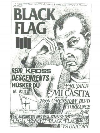 Black Flag Husker Du Redd Kross Punk Rock Concert Poster,  Mi Casita Torrence Ca