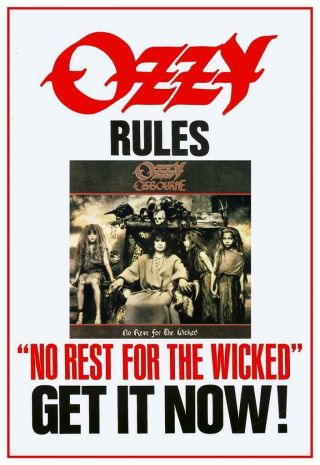 Ozzy Osborne - Poster - No Rest For The Wicked Album Promo Ad Black Sabbath