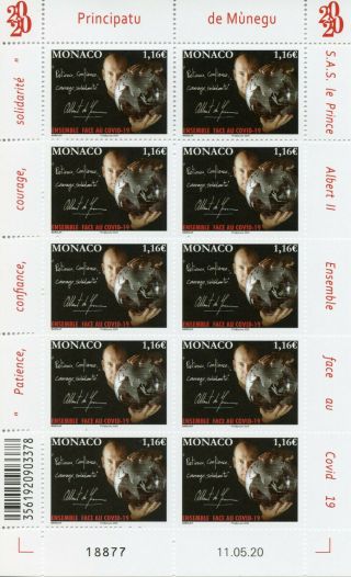 Monaco Medical Stamps 2020 Mnh Solidarity Corona Prince Albert Ii Royalty 10v Ms