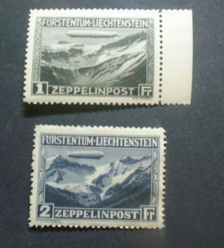Early Zeppelin Set 1fr 2fr Liechtenstein Vf Mlh W71.  31 Start 0.  99$