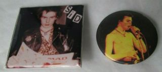 Sex Pistols 2 X Sid Vicious Vintage Early 1980s Badges Pin Buttons Punk Wave