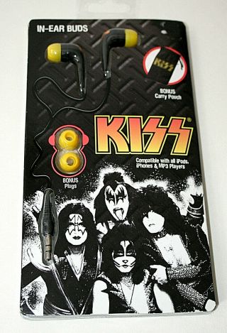 Kiss Rock Band In Ear Buds W/ Bonus Collectible Pouch Nos