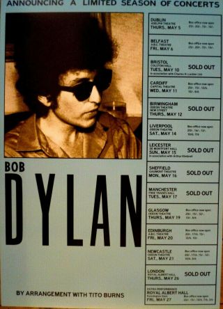 Bob Dylan Concert Promo Poster - Royal Albert Hall London And Uk Tour May 1966