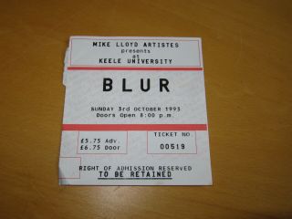 Blur - 1993 Keele University Gig Ticket Stub