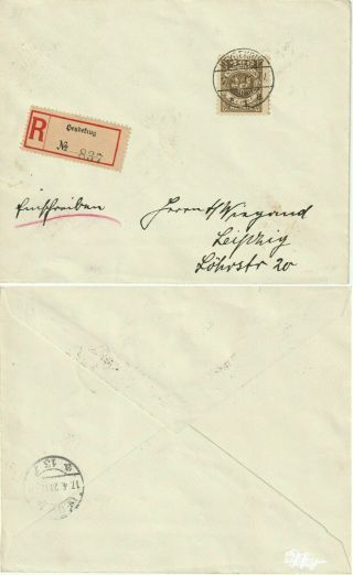 Memel Heydekrug Registered Cover To Germany 1923.  400m Stamp.  Lithuania Klaipeda
