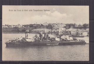 Rhodes,  Greece,  1912 Ppc.  Italian Torpedo Ship,  Italy 1c,  2c.  (2) Posta Militaire