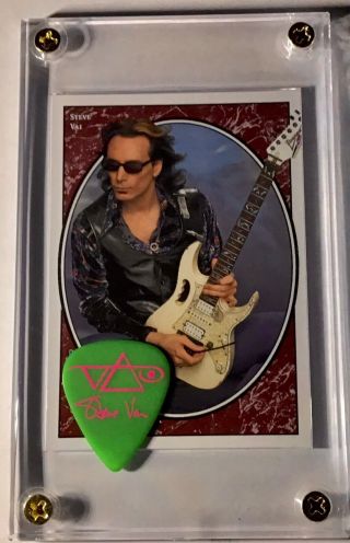 Steve Vai Guitar Heroes Trading Card 249/pink On Neon Green Guitar Pick Display