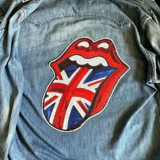 ROLLING STONES - Union Jack - Glittered Sequin Giant Backpatch Iron/ Sew On 2
