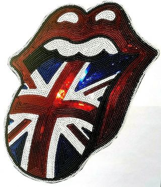 ROLLING STONES - Union Jack - Glittered Sequin Giant Backpatch Iron/ Sew On 3