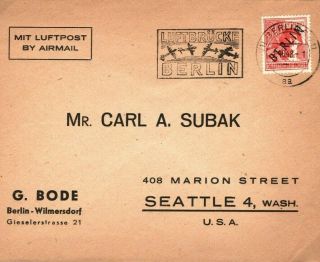 Germany Cover Berlin Airlift Air Mail Usa Seattle 1948{samwells - Covers} So8