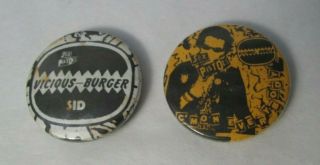Sex Pistols Sid Vicious 2 X Vintage Early 80s Badges Pins Buttons Punk Wave