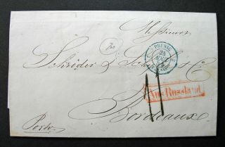 Russia 1854 Stampless Cover From St Petersburg Russia To Bordeaux France