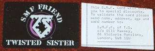 Twisted Sister S.  M.  F.  Friend Fan Club Membership Card Metal Uk