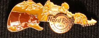 Hard Rock Cafe Pin Hollywood 3d Bear Guitar Forest Hat Lapel Logo Grizzly Brown