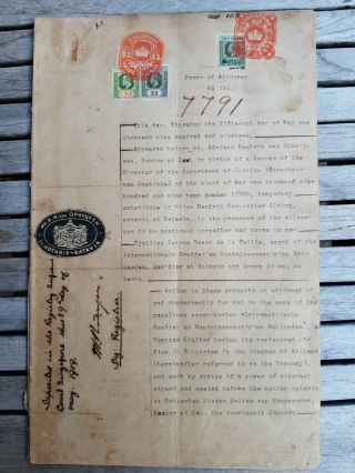 Netherlands - India Stamped Paper Mixed With Straits Settlements Revenues 1919