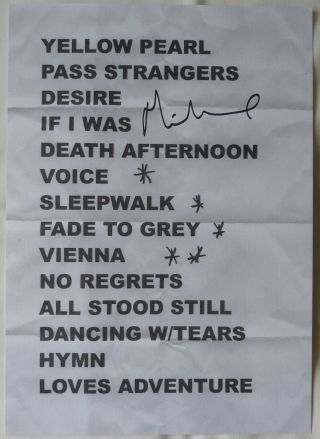 Midge Ure Official Signed Setlist Printed On Top Quality Paper Ultravox
