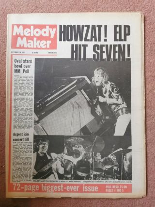 Melody Maker Newspaper September 30th 1972 Elp Cover
