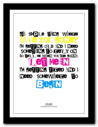 Keane - Somewhere Only We Know - Song Lyric Poster Typography Print - 4 Sizes