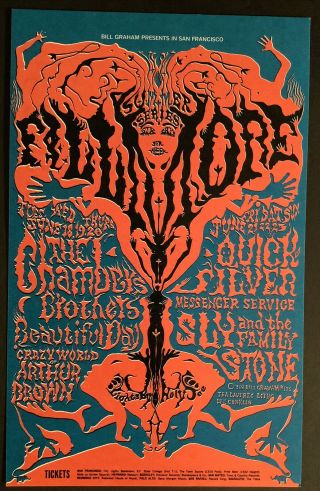 Bg 125 Quicksilver Sly Stone Fillmore Concert Ad Back Handbill 1968 Lee Conklin