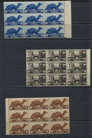 Eritrea 1934 Sc 158 - 163 Mnh Margin Blocks Of 9 Cv $680,