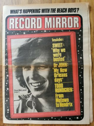 Record Mirror Newspaper June 10th 1972 Don Mclean Cover