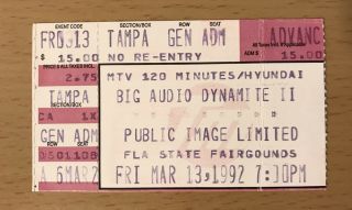 1992 Big Audio Dynamite Public Image Ltd / Blind Melon Tampa Concert Ticket Stub
