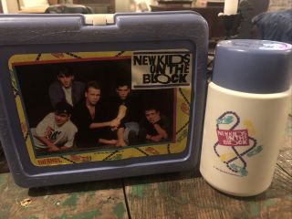 Vintage 1990 Kids On The Block Blue Hard Plastic Lunch Box W/thermos Nkotb