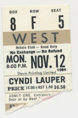 Cyndi Lauper " Fun Tour " Ticket Stub Maple Leaf Gardens November 12 - 1984