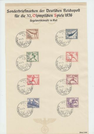 Wwii Third Reich Cutted Document 1936 Berlin Olympic Games Cancelled W/ Kiel Fdc