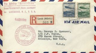 1936 Lorch Germany Hindenburg Zeppelin Lz 129 Ffc First Flight Cover To Ny