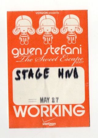Gwen Stefani 2007 The Sweet Escape Tour Crew Satin Backstage Pass