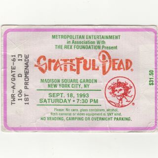 Grateful Dead Concert Ticket Stub Nyc 9/18/93 Madison Square Garden Mail Order