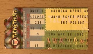 1982 The Police Jersey Concert Ticket Stub Ghost In The Machine Tour Roxanne