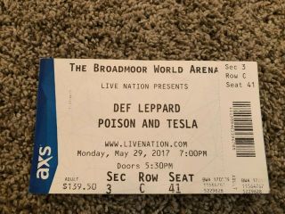 2017 Def Leppard Poison & Tesla Concert Ticket Stub - Broadmoor Arena Colo Sprgs