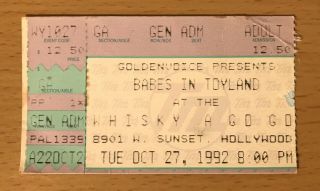 1992 Babes In Toyland Whisky A Go - Go Hollywood Concert Ticket Stub Fontanelle