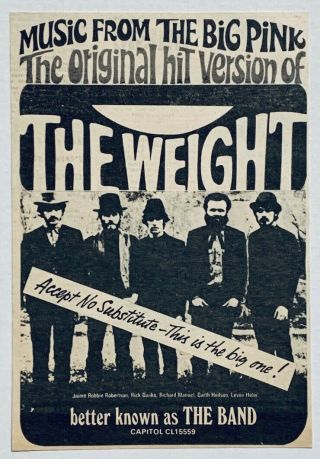 The Band 1968 Advert The Weight Music From Big Pink Robbie Robertson Levon Helm