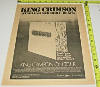 King Crimson Album,  Concert Dates Ad Advert 1974 Tour Starless And Bible Black