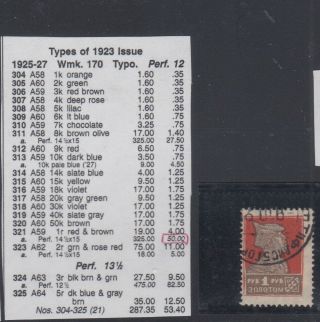 Rare Russia Stamps - Cat.  Sc 321a - Typo Perf.  14.  5x15 1925 - 27 Wmk.  V$50